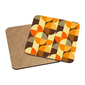 Vintage Style Geometric coaster, 9cm, gift, retro, 60s, 70s, Orange, Teal, Brown - Picture 1 of 3
