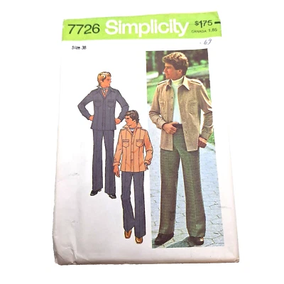 Simplicity 7726 VTG Mens Jacket Trousers Pants Sz 38 Pattern UC FF - Image 1 of 4