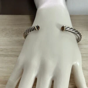 David Yurman Sterling Silver Cable Cuff 5.7mm Bracelet for Men 14KYG w/Tiger Eye - Picture 1 of 8