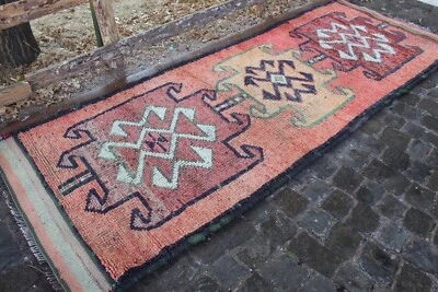 Turkish Vintage Handwoven Runner Rug 112"x42",284x105cm - Image 1 of 4