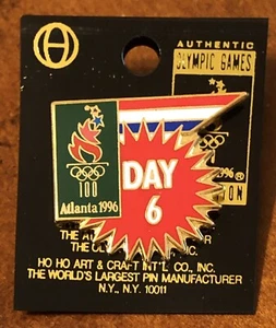 Atlanta 1996 Summer Olympics Day 6 Pin Torch Logo Original Card NEW - Picture 1 of 1