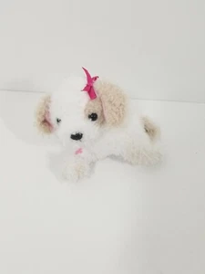Animagic White Puppy Dog Laying Barks Whimpers Plush 8” Pink Bow Tested - Picture 1 of 4