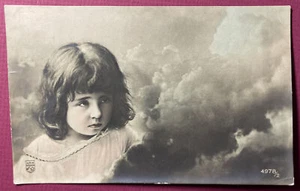 Dour Young Girl in the Clouds tinted Greeting RPPC 1908 Glendale Arizona - Picture 1 of 2