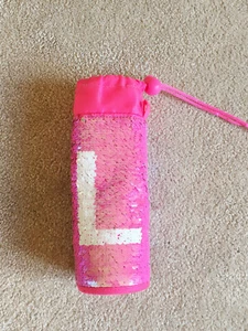 JUSTICE Flip Pailletten Isolieren Trinkflasche Abdeckung Halter Hülle Glitzer Rosa - Bild 1 von 4