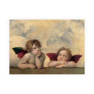 Stampa su Tela su Carta Poster o Quadro Sanzio Raffaello Angeli - Madonna Sistin - Picture 1 of 2