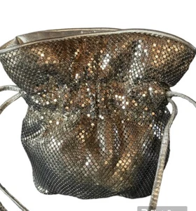 VINTAGE WHITING AND DAVIS SILVER METALLIC MESH DRAW STRING SHOULDER BAG/CROSSB - Picture 1 of 10