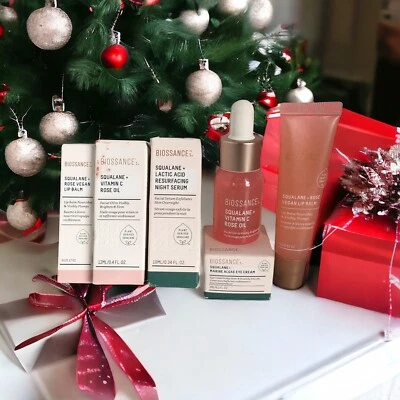 Lot 6 Biossance Squalane Rose Oil, Marine Algae Eye Cream, Night Serum, Lip Balm - Image 1 of 4