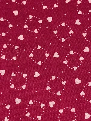 Fabric Traditions 1.55 Yd Cotton Fabric 1994 Vintage N.T.T. Inc. Red with Hearts - Image 1 of 4