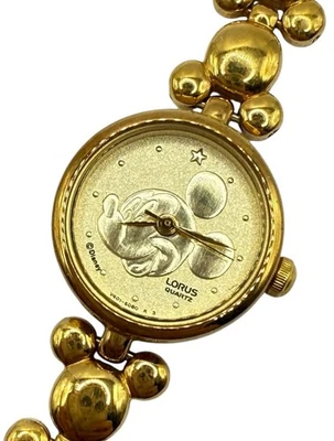 Disney Mickey Mouse SII Seiko Watch Gold Tone Link Mickey Heads New Battery - Image 1 of 4