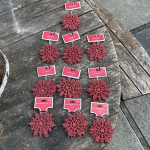 Snowflakes Ornaments Red  10 Sets Of 4 New With Tags - Picture 1 of 3