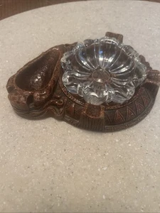 American Indian Vintage Wood/Glass,With Pipe Rest Ashtray - Picture 1 of 12