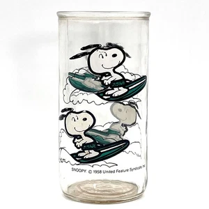 Vintage Peanuts Snoopy on Surfboard Surfing Glass Jelly Jar 5.5" Copyright 1958 - Picture 1 of 10