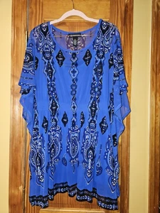 Blusa International Concepts Mujer Talla Grande 3x Azul Real Cristal Cachemira Transparente - Imagen 1 de 8