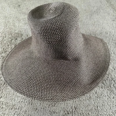 Eric Javits Hat Sun Fitted Womens Brown Beige Wide Brim Packable UPF 50+ Woven - Image 1 of 4