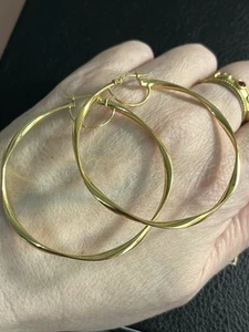 Authentic 14k Yellow Gold Hoop Earrings Stamped Italy About 2” - Bild 1 von 8