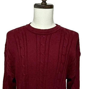 Bugle Boy Pullover Y2K Herren Large rot Zopfmuster Rundhalsausschnitt adrett neu mit Etikett - Bild 1 von 10