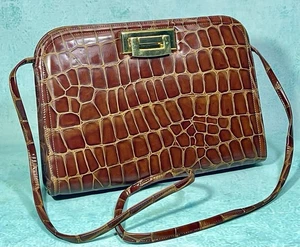 Vintage Frenchy Of California Brown Embossed Leather Crocodile Purse EVC - Picture 1 of 14
