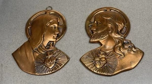 Vintage Jesus And Mary Metal Copper Toned Wall Plaques - Picture 1 of 4