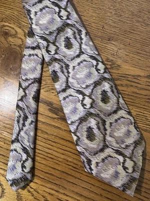 Corbata Vintage Damon 100% Poliéster Gris Púrpura Beige Marrón Abstracto Era Disco Foto 1 de 4