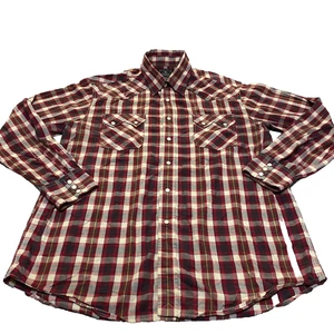 Lucky Brand Dungarees Long Sleeve Pearl Snap Shirt Men's Large Button Checkered - Picture 1 of 9