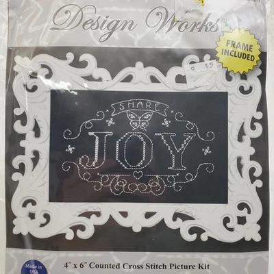 Design Works Share Joy 4x6 Counted Cross Stitch Kit With Frame 2890 New - Image 1 of 4