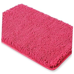 Bathroom Rugs – Thick Chenille Bath Mats | Absorbent and 17" x 24" Hot Pink - Picture 1 of 7