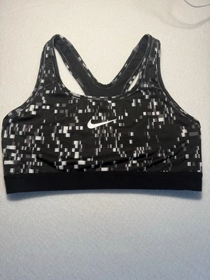 Nike Sports Bra Medium Swoosh Mid Support Black Grey Geometric Racerback *No Pad - Image 1 of 3