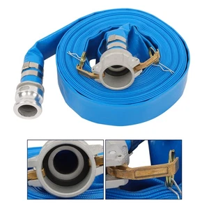 Manguera de descarga plana de PVC de 1-1/2" x 25/50/100 pies con pasador y accesorios azul - Imagen 1 de 25