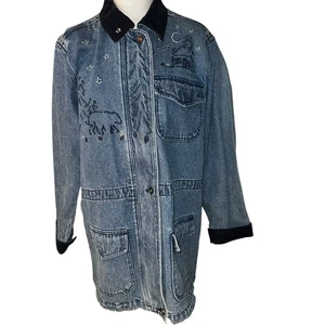 Christopher & Banks Denim und Cord rustikal Urlaub bestickt Mantel Gr. M  - Bild 1 von 9