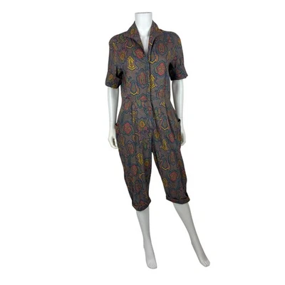 Vintage 50s Jumpsuit Womens L AS IS Multicolored Pattern Cotton Zip Up Casual - Image 1 of 4