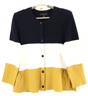 NUEVO ANN TAYLOR Mujer Mezcla Viscosa Cárdigan Suéter Manga 3/4 Rayas Talla XL Foto 1 de 4