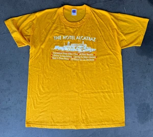 Mens Sz Large The Hotel Alcatraz T Shirt VINTAGE Yellow Russell Athletic USA - Picture 1 of 5
