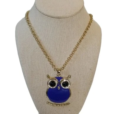 Amrita Singh Austrian Crystal Blue Owl Figural Pendant Long Gold Necklace - Image 1 of 3