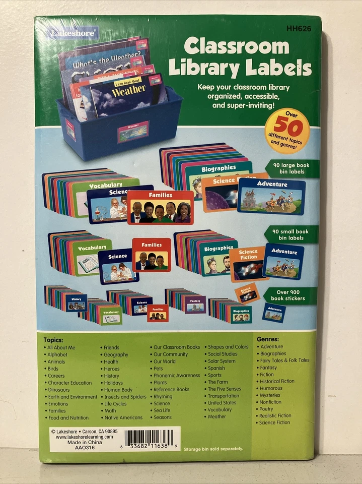Lakeshore Classroom Library Labels 50 Topics Genres Organize Books HH626