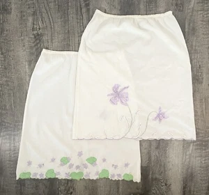 Vintage Odette Barsa Embroidered Slips Floral 1960’s  Lot Of 2 Granny Core Retro - Picture 1 of 9