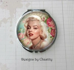 Marilyn Monroe kompakter Spiegel Tasche Reise Blumen verändert gemischte Kunst FloraL - Bild 1 von 2