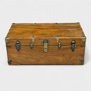 Vintage Travel Trunk/Chest Blanket Box Solid Wood Metal Straps FREE UK Delivery - Picture 1 of 22