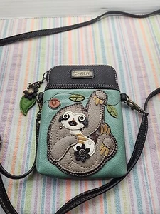 Chala Tree Sloth Teal Blue Faux Leather Small Crossbody Purse with 2 Straps - Picture 1 of 3