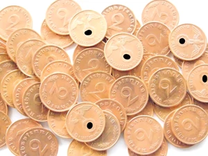 Lot GERMAN 60x 2 REICHSPFENNIG 1937 - 1939 Copper Coin SWASTIKA 3rd WW2 Pfennig - Picture 1 of 16