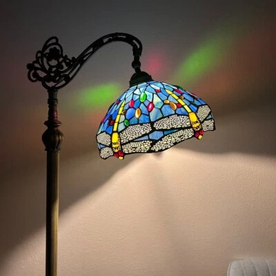 Tiffany Style Floor Lamp Dragonfly Blue Stained Glass Gooseneck Adjustable H63" - Image 1 of 4