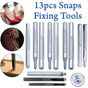 13-Piece Snap Fastener Rivet Hole Punch Tool Kit for DIY Clothing Craft Projects - Picture 1 of 14