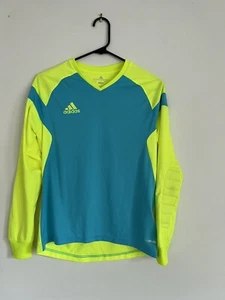 Adidas Shirt Youth XL Blue Yellow Long Sleeve Crew Neck Padded Sleeves Climalite - Picture 1 of 6