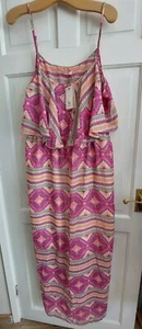 Tu Uk 18 rosa orange grün Träger Maxi Cape Top Kleid Sommer Urlaub Strand - Bild 1 von 8