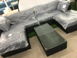 Outdoor Sectional Wicker Sofa Couch Grey Corner Sofa Table 5 PCS Patio Furniture - Picture 1 of 7