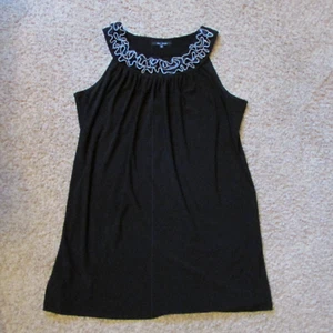 Robe fourreau col volants perles argentées noire Blu Sage XL longueur genou poly neuve sans étiquette - Photo 1/3