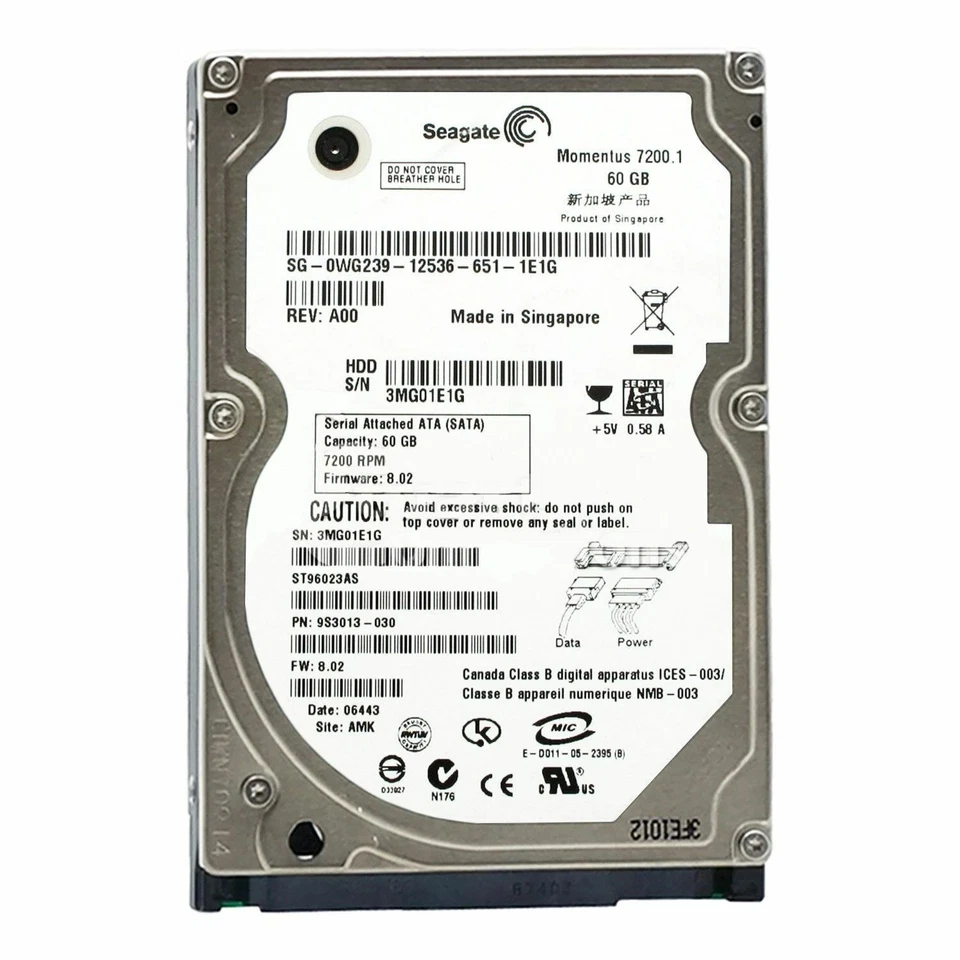 Seagate Hard Drive ST96023AS 60GB 7200 RPM 8MB SATA 2.5'' - Image 1 of 1