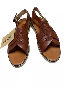 Sandali Huaraches Bearpaw cinturino fibbia piatta pelle marrone chiaro donna taglia 8 punta aperta - Foto 1 di 10