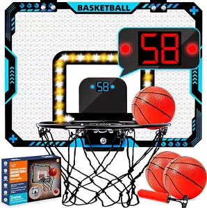Over-The-Door Mini Basketball Hoop Indoor with LED Lights, Electronic Scoreboard - Picture 1 of 12