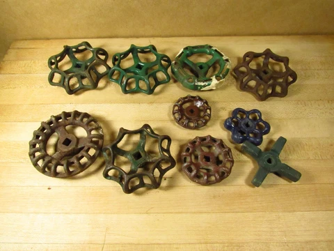10 Vintage Valve Handles Water Faucet Knobs Steampunk Industrial 2 To 3 1/2 inch Cover