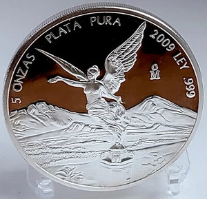 2009 Mexico 5 oz PROOF Silver Libertad BU GEM Coin LOW Mintage, Original Capsule - Picture 1 of 6